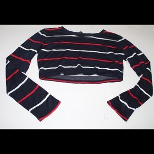 red white and blue long sleeve crop top